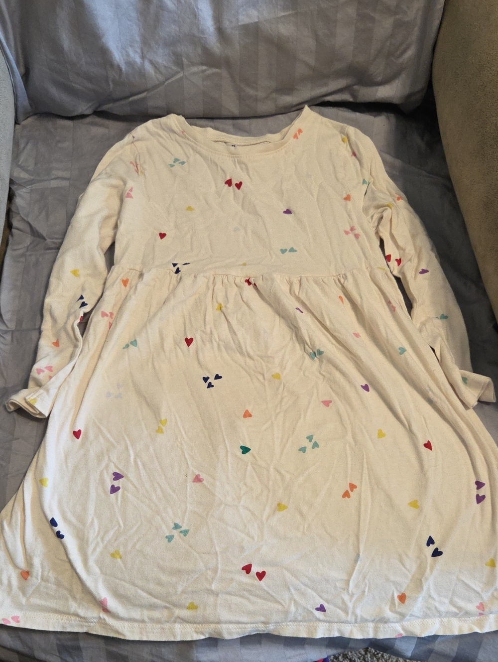 Old Navy Cream Long-Sleeve Dress with Multicolor Hearts